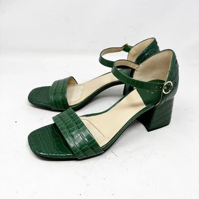 Alex Marie Green Block Heel Sandals Size 9 Crocodile Embossed Ankle Strap - Image 1 of 4