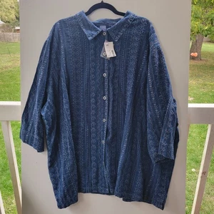 Liz & Me Damen besticktes 3/4-Arm-Shirt mit Knopfleiste Übergröße 5X Jeans Boho  - Bild 1 von 10