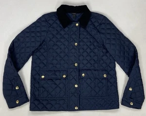 J Crew Corduroy Collar Tack Quilted Barn Jacket Women Small Navy Blue 02722 - Picture 1 of 10