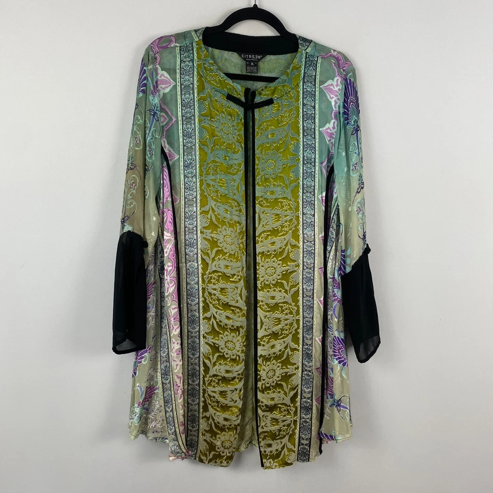 Citron Santa Monica Sheer Floral Kimono Size XL Rayon Silk Long Sleeve - Image 1 of 4