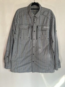 Cabela Shirt Mens Med Button Up Guidewear Blue Plaid Fishing Vented UPF Insect - Picture 1 of 8