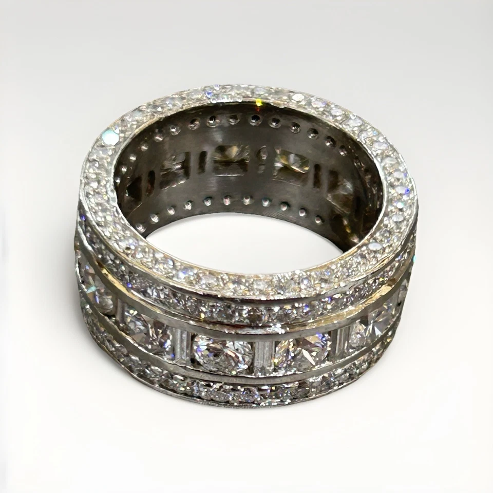 Platinum Diamond Eternity Band 10 CTW Round and Emerald Cut Channel Set Sz 8 - Image 1 of 4