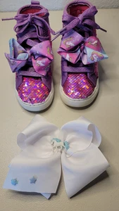 Jojo Siwa - Zapatillas altas con lazo de unicornio con lentejuelas abatibles talla 12 arco hecho a mano gratis - Imagen 1 de 11