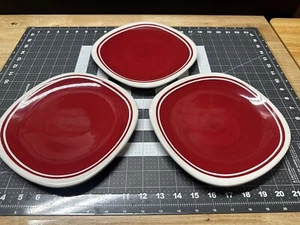 Cherry Red White Stripe Handpainted 9-10" Dinner Plate Set of 3 Marashino DANSK - Picture 1 of 7