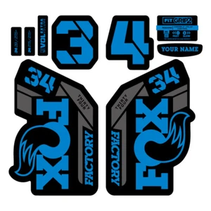 2022 FOX 34 FACTORY Fork Sticker MTB Bike Custom Rider Name Decals blue gray - Picture 1 of 2