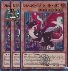 Yugioh! 3x Dragonmaid Tinkhec BLMM-EN059 Emblasonado Ultra Raro 1ª Edición Casi Nuevo - Imagen 1 de 1