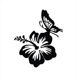 Hibiscus-Hawaiian Flower with Butterfly Vinyl Decal - Picture 1 of 4