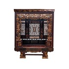 Vintage Chinese Brown Golden Carving Fujian Graphic Canopy Bed cs7618