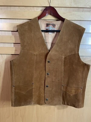 Chaleco de cuero de gamuza Pioneer Wear Anytime Anywhere para hombre talla 46 broches de presión marrón EE. UU. Foto 1 de 4