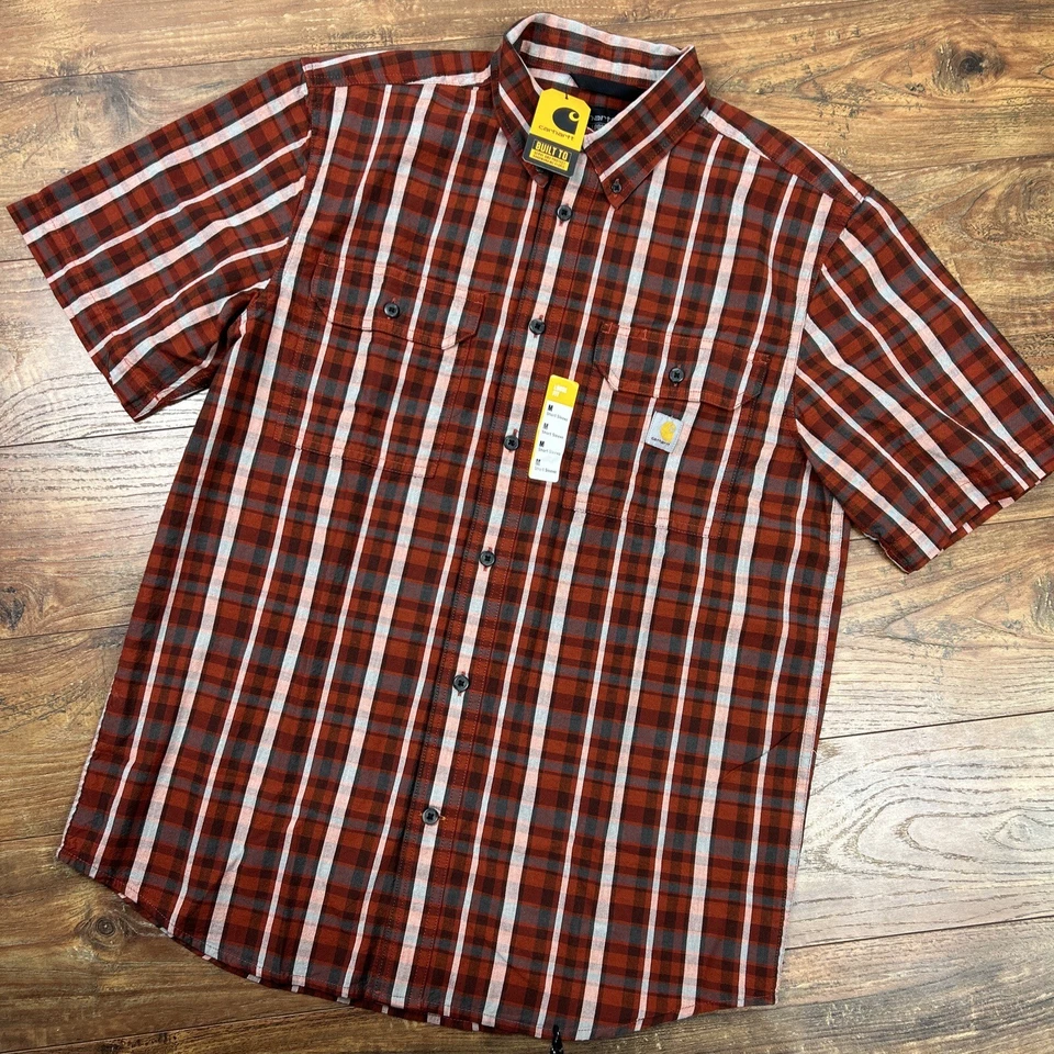 Carhartt Loose Fit Midweight Short-Sleeve Plaid Shirt M Red/Gray Style 105702