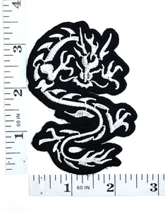 Embroidered Patch - Chinese Dragon - Black&Silver Stitching - NEW - Iron-on - Picture 1 of 1