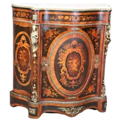 Gorgeous Figural Bronze Mounted Marble Top Napoleonic Inlaid Cabinet Commode - Image 1 of 4
