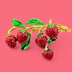 WILD STRAWBERRIES BROOCH Convertible Pendant berry fruit cottagecore pin P1 - Picture 1 of 5