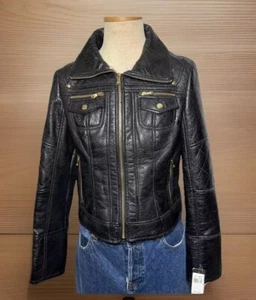 Guess Size M Black Distressed Motorcycle Jacket Women’s Biker Rustic Motorcycle - Picture 1 of 10