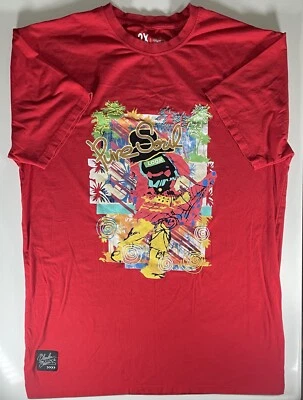 Camisa Bleecker & Mercer Para Hombres 2X Roja Pure Soul Art Colorida Manga Corta Diseñador Foto 1 de 4