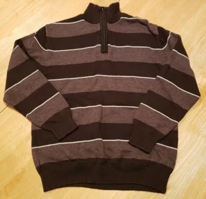 Boys size Medium XG long-sleeve sweater Brown Stripe Pullover 1/4 Zip *EUC - Picture 1 of 4