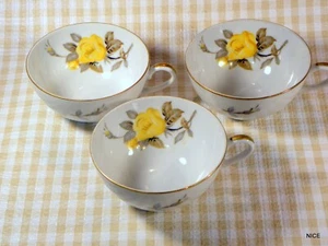 3 pcs Sango Cotillion Yellow Rose Coupe Gold Trim 3 Coffee Flat Cups 1 7/8" - Picture 1 of 8