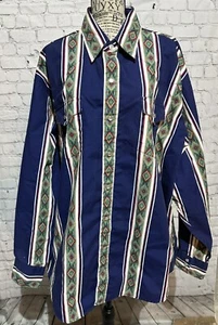 High Noon Western Hemd Herren 2XL blau gestreift Perlen Druckknopf Cowboy Azteken - Bild 1 von 9
