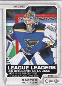 CARTER HUTTON 2018-19 18-19 OPC O-PEE-CHEE LEAGUE LEADERS SP #596 BLUES - Picture 1 of 1