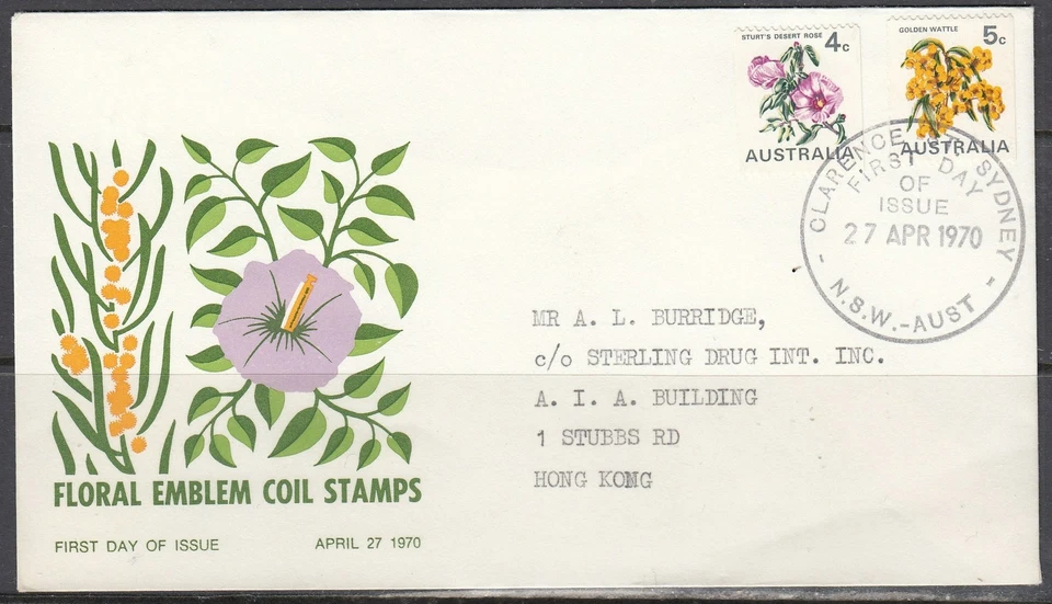 Australia Scott 439B-C FDC - 1970 Floral Emblem Coil Stamps - Image 1 of 1