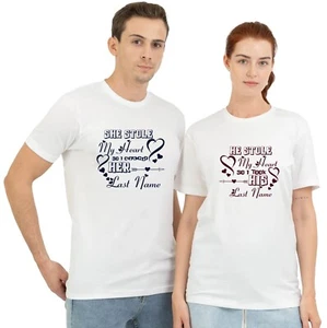 Valentines Day Couple Matching T Shirt He/She Stole My Heart Unisex Gift Top - Picture 1 of 4
