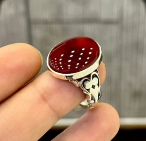 Blood Red Yemeni Aqeeq Ring, 925 Sterling Silver Natural Agate Ring, Shia Ring - Picture 1 of 4