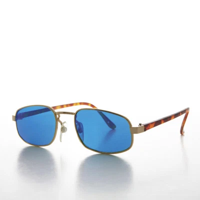 Blue Lens Small Rectangular Gold Frame Vintage Sunglass  - Jerry - Image 1 of 3