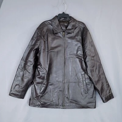 Chaqueta Knightsbridge de cuero genuino para hombre cremallera completa forro acolchado marrón talla M Foto 1 de 4