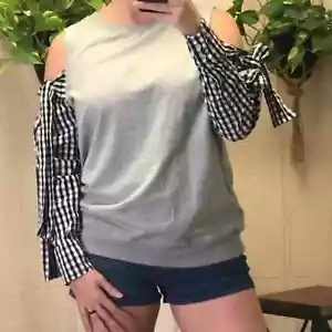 Lea & Viola Sweatshirt mit Gingham Ärmel mittel - Bild 1 von 8