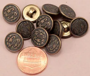 12 Small Antiqued Brass Tone Metal Buttons 1/2" Almost 13MM # 6312 - Picture 1 of 1