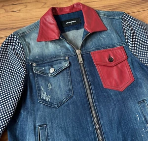 100%ORIG DSQUARED RED LEDER/SEIDE DETAILS JEANS JACKE GR.50 S/S 15 S74AM00491 - Bild 1 von 20