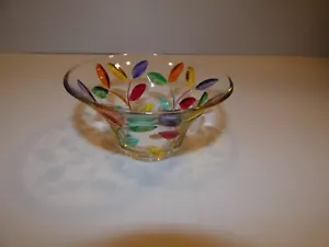 Elegant Murano Art Glass Small Bowl, Multicolor Leaves - Picture 1 of 5