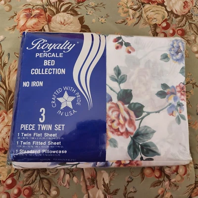 Nuevo Juego de sábanas dobles de colección ROYALTY sin hierro percal floral verde 3 piezas EE. UU. Foto 1 de 4