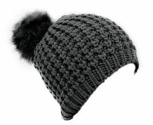 Wintermütze Beanie Bommelmütze Schwarz Grobstrick Strickmuster warm Unisex - Bild 1 von 5