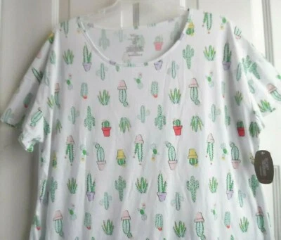 WHITE CACTUS PRINT SLEEPSHIRT HOUSE DRESS CHEMISE NIGHTGOWN POLY/COTT 2X /3X - Image 1 of 4