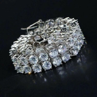 Acabado de oro blanco Pulsera unisex de diamantes de doble fila redonda creada Foto 1 de 4