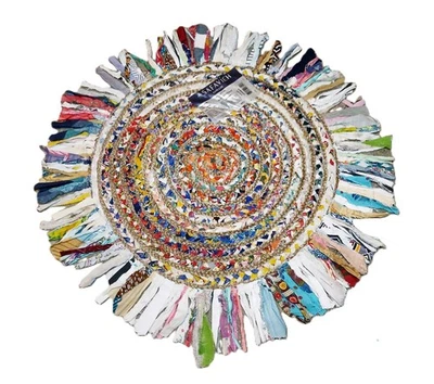 Alfombra de trapo de algodón de yute boho multicolor trenzada redonda Safavieh de 3' x 3' con flecos Foto 1 de 4