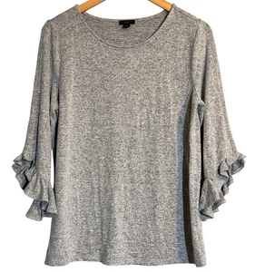 Ann Taylor Womens Bell Sleeve Knit Blouse Size Large Heather Grey - Picture 1 of 7
