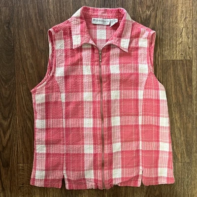Chaleco Dressbarn Mujer Seersucker Cuadros Cremallera Frontal 100% Algodón Rosa Talla 14/16 Foto 1 de 4