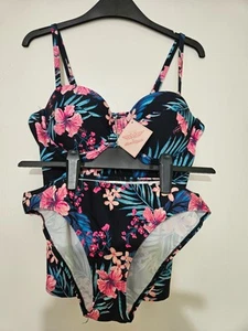 Board Angels tankini set navy floral size 12/14/16 UK bra size A-B comfy - Picture 1 of 10
