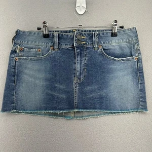 Y2K Hollister Denim Minirock blaue Waschung ausgefranster Saum niedriger Bund Y2K Damen 9 - Bild 1 von 5