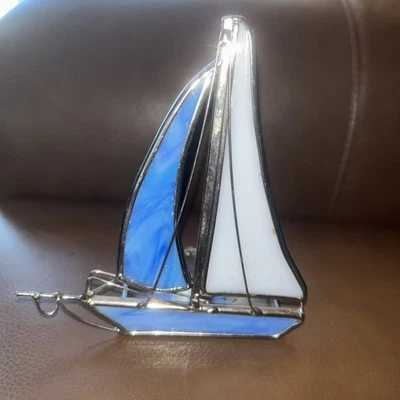 Vitral Velero Votivo Tealight Atrapasol Náutico Costero. 5H x 4,5W Foto 1 de 2