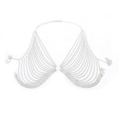 Mujer Estrás Bralette Rave Concierto Arnés de Pecho Joyería Corporal Collar Foto 1 de 4