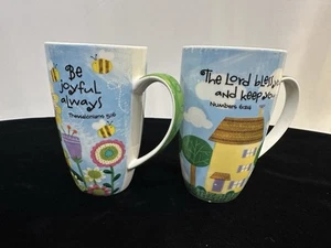 Lot Of 2 Burton + Burton Coffee Mugs Cups Joyful Blessings Ellen Krans Bible - Picture 1 of 16
