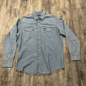 Vintage Wrangler Shirt Mens Large Blue Denim Pearl Snap Western Cowboy - Picture 1 of 9