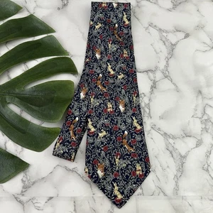Corbata de guijarros para hombre vintage años 90 seda cuello zorro azul conejo animales Italia - Imagen 1 de 6