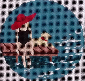 Needlepoint Handpainted Salty Stitcher Toes in the Water 4" - Picture 1 of 4
