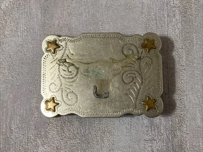 Texas Longhorn Steer Vintage Nickel Silver Western Belt Buckle FOR PARTS REPAIR - Image 1 of 4