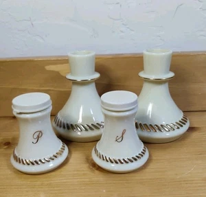 Vintage Wheaton Ware Puddingglas Goldrand Salz Pfefferstreuer & 2 Kerzenständer - Bild 1 von 9