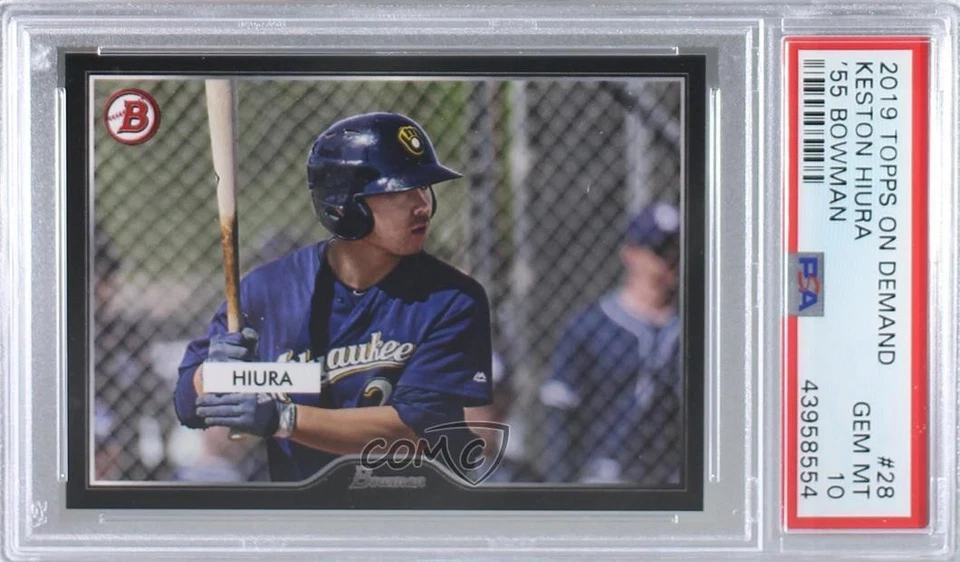 2019 On Demand 1955 Bowman Online Exclusive Keston Hiura PSA 10 GEM MT Rookie RC - Image 1 of 2